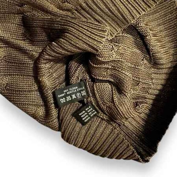 SOLDRalph Lauren Black Label 100% Silk Cable Knit V Neck Sweater, Military Green - Picture 7 of 14